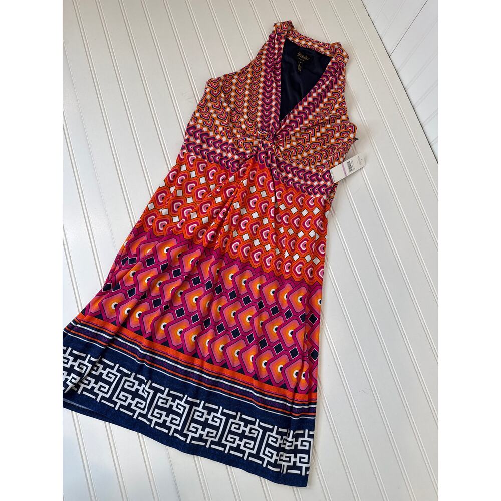 NWT Laundry by Shelli Segal Pop Orange Multi Cinched Mini Halter Dress Size 6 - Picture 2 of 5